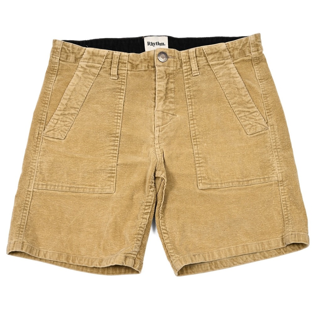 Rhythm Men's Corduroy Bunker Shorts Tan 30 Beach Pockets Casual Performance